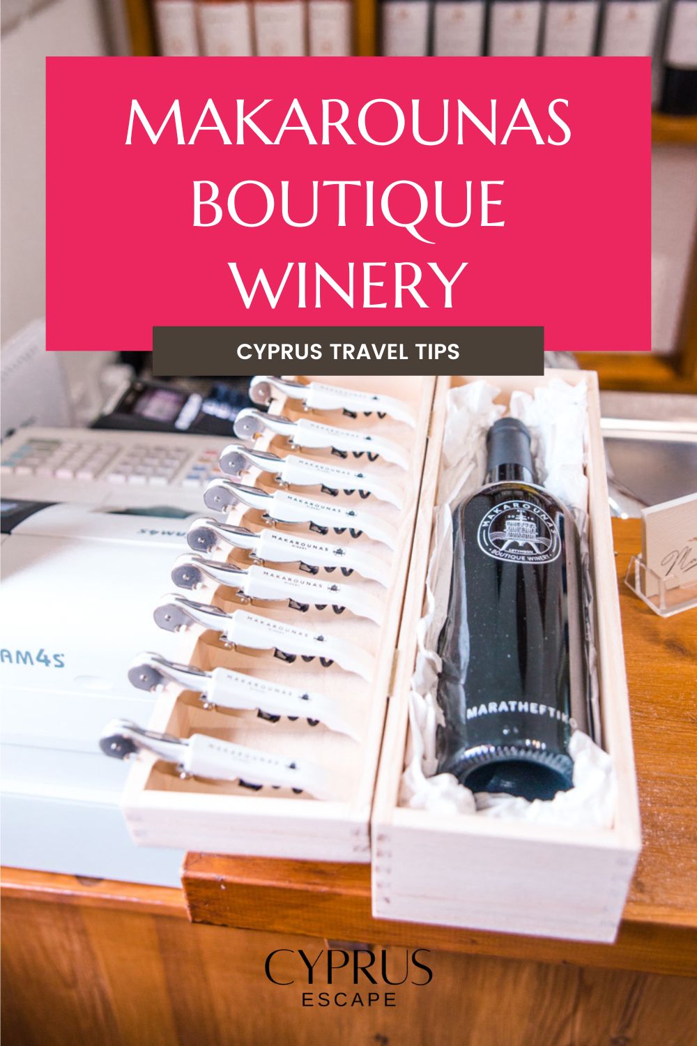 pinterest image for an article about makarounas boutique winery