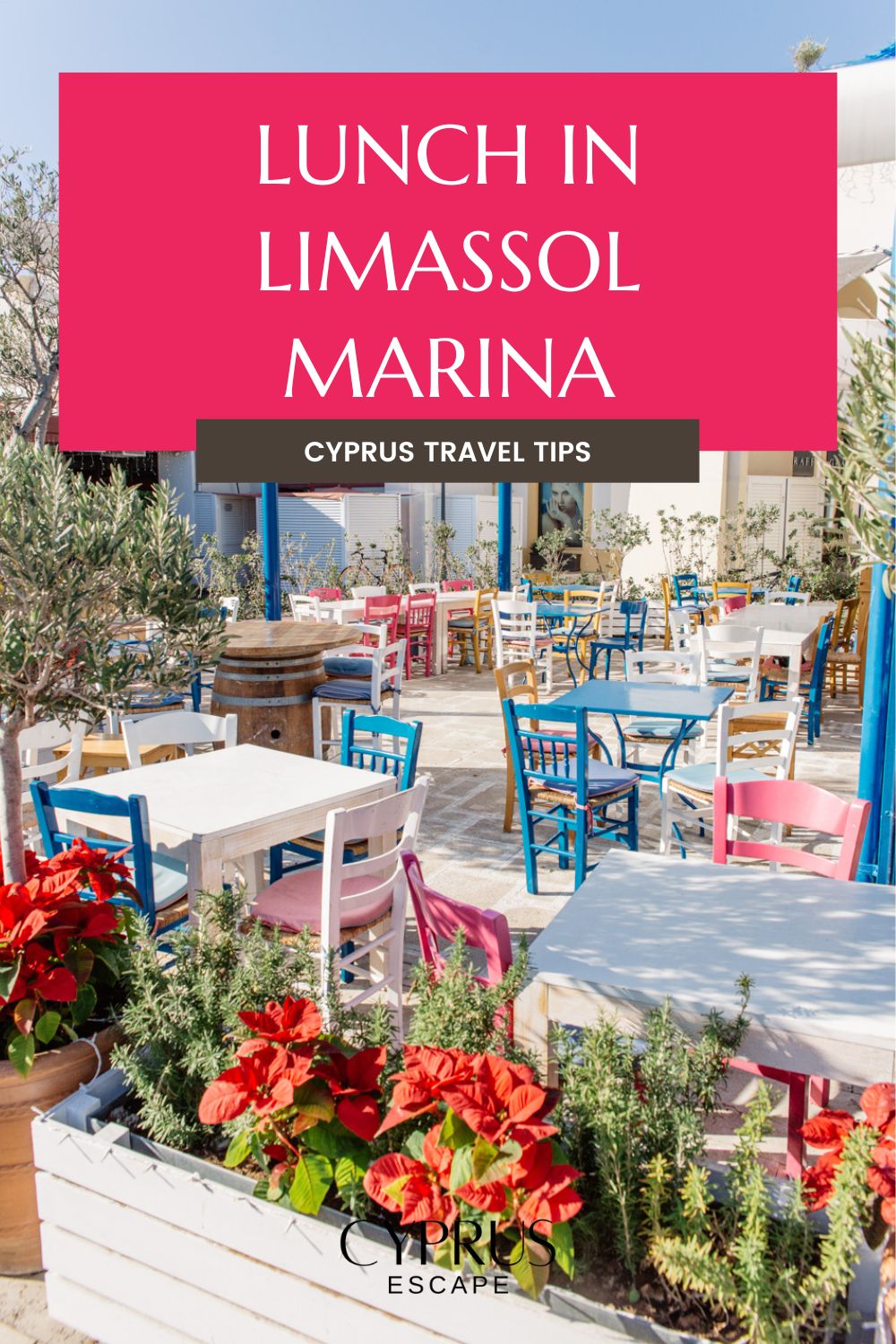 pinterest image for an article about lunch in limassol marina