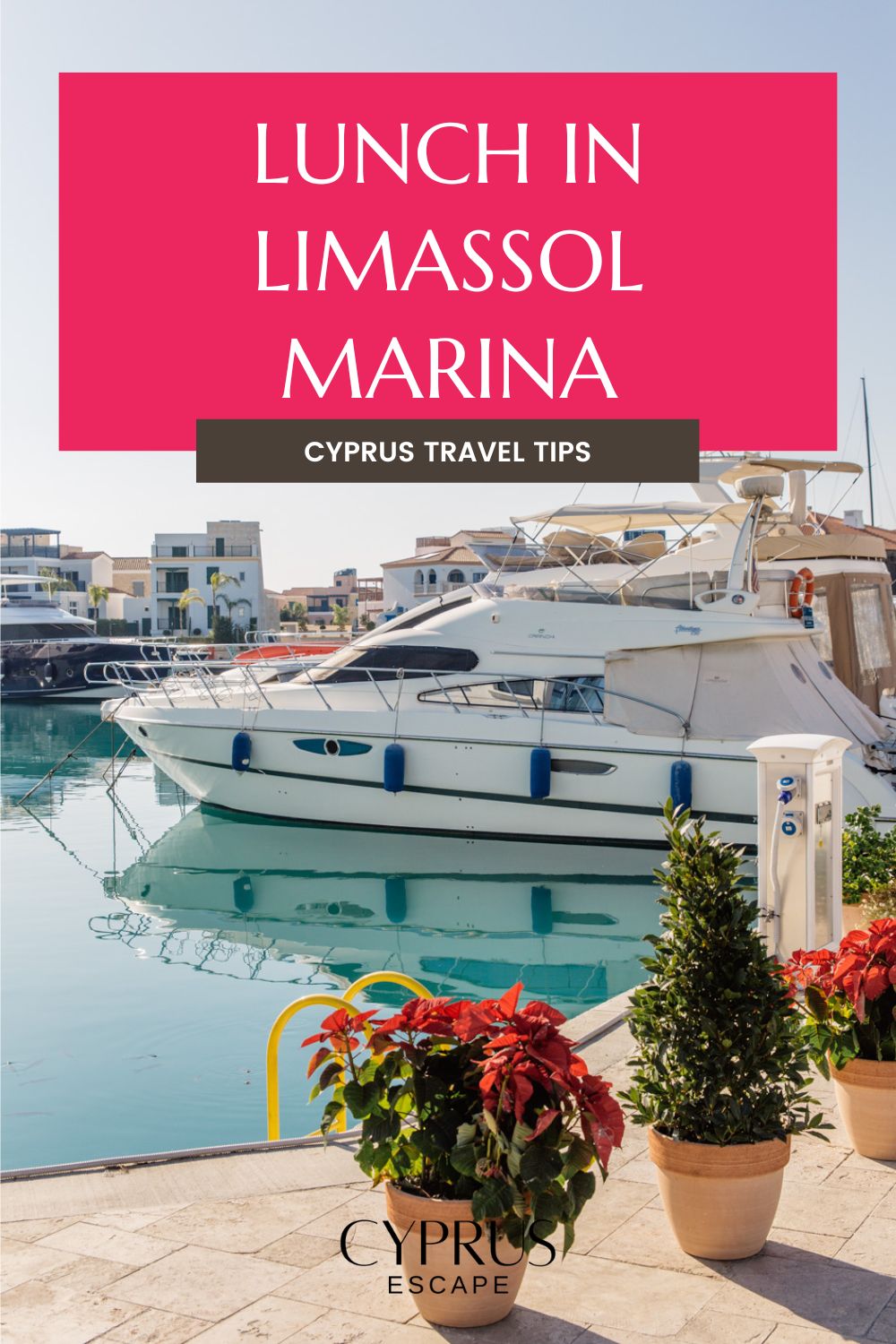 pinterest image for an article about lunch in limassol marina