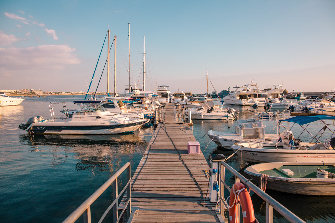 view of boats in Paphos Harbour, Cyprus