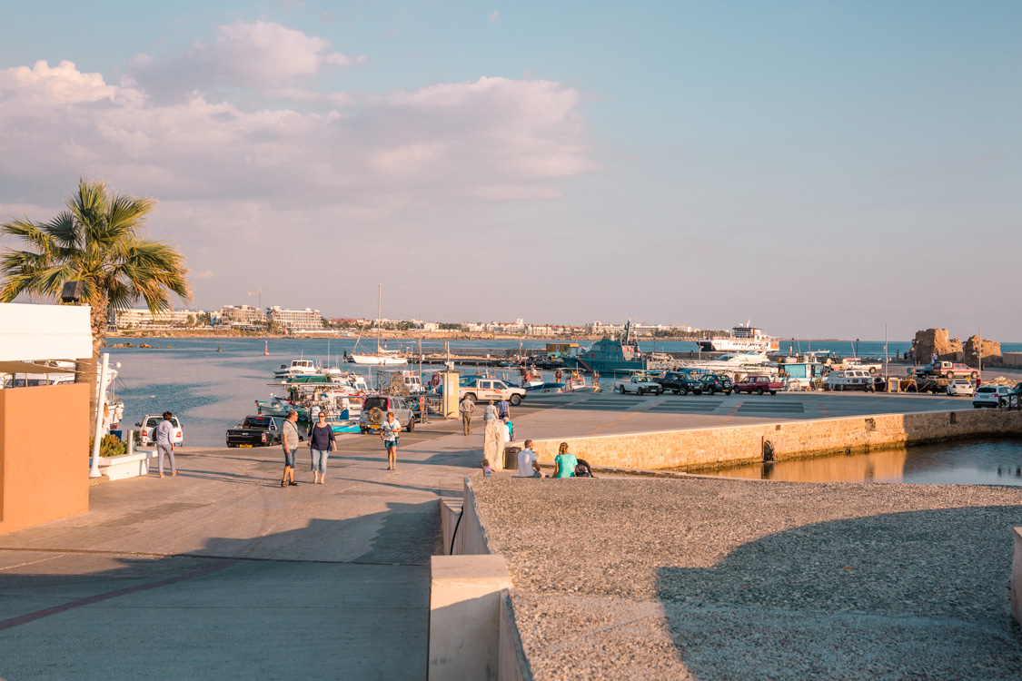 View of Paphos Harbour, Cyprus from side of Paphos Castle