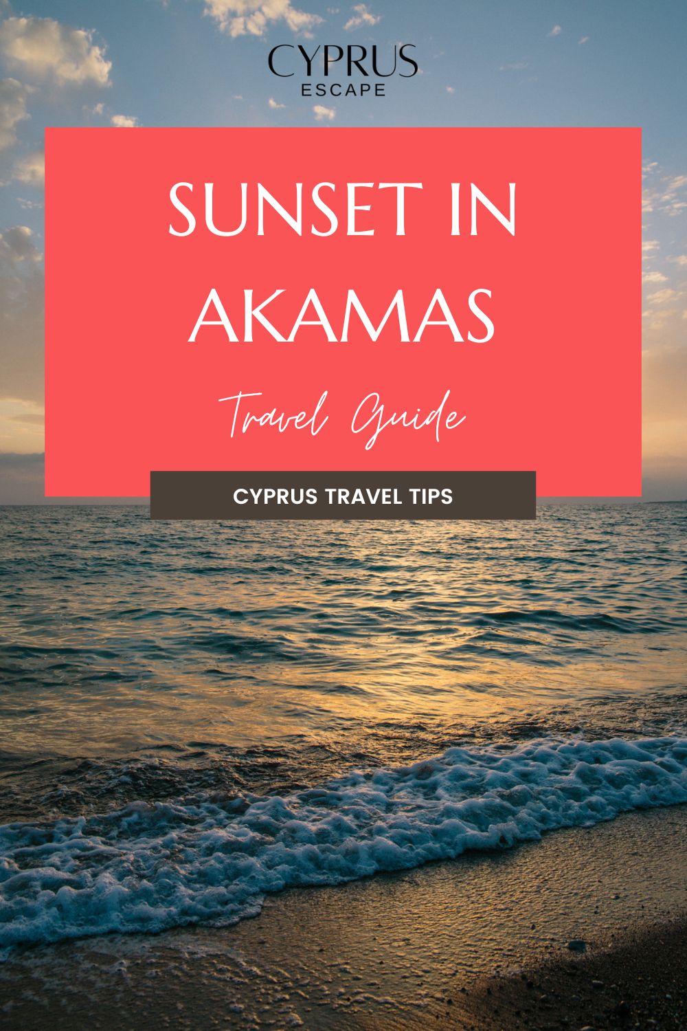 pinterest image for an article about sunset in akamas, cyprus
